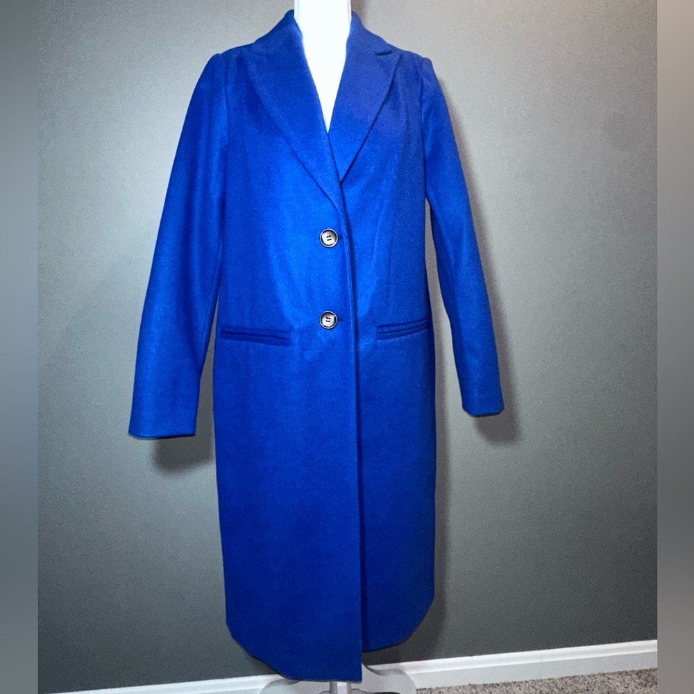 Rachel Zoe Royal Blue Wool Blend Long Coat Heavy Warm Elegant Classic